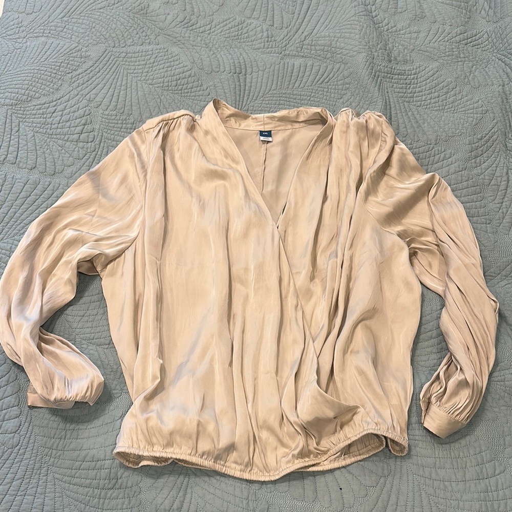 Old Navy Tan Wrap Blouse Long Sleeve Relaxed
